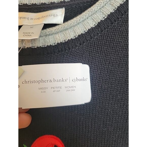 NWT Christopher & Banks Christmas Black Owl Knit Pullover Sweater Size Medium - Picture 9 of 15